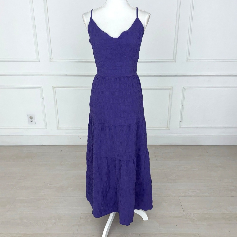 Purple Tiered Tie Back‎ Maxi Dress Womens 4XL Plus Size Textured Cottagecore
